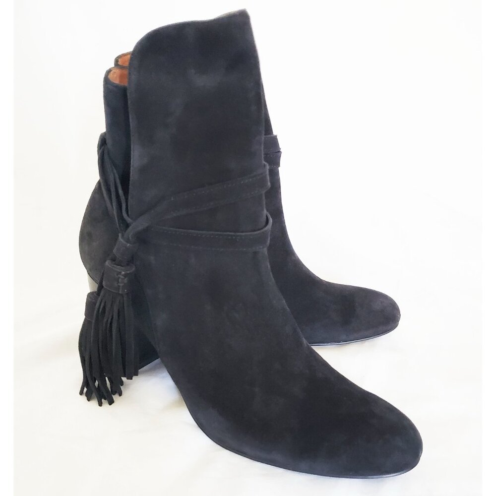 & Other Stories Womens Black Suede Leather Ankle Booties Heels Boots Tassels - Picture 6 of 11